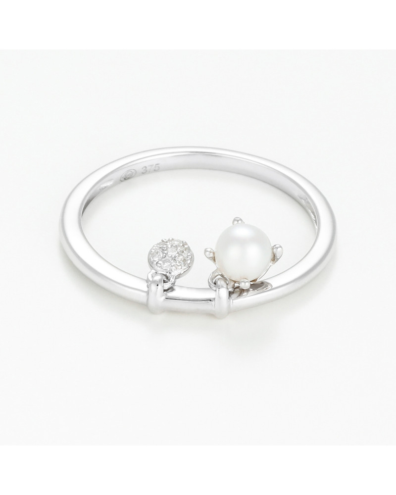 Bague Or Blanc 375/1000 "Dazzling pearl"