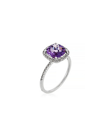 Bague Or Blanc 375/1000 "Purple Square" Diamants 0,10/34  Améthyste 2,51/1