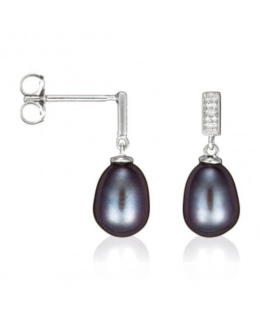 Boucles d'oreilles Or Blanc 750/1000 "Ma Perle Noire PM" Diamant : 0,01ct/2 + 2 perles de culture