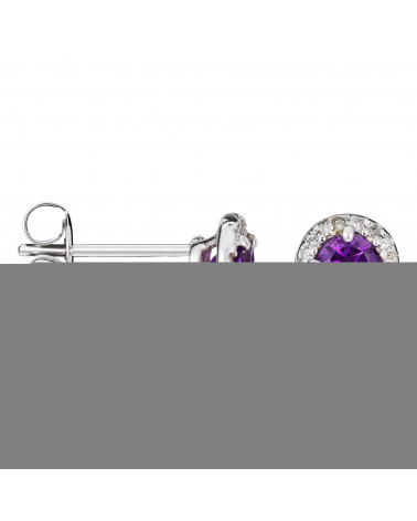 Boucles d'oreilles Or Blanc 375/1000"Popi"- Diamant:0,05ct/16 -  Améthyste :0,46ct/2