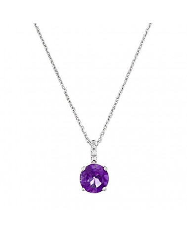 Pendentif Or Blanc 375/1000 "Purple Light" Diamant 0,01/2 Améthyste 0,75/1