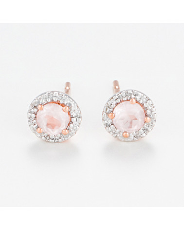 Boucles d'oreilles "Popi" Diamant:0,05ct/16 quartz rose:0,46ct/2 Or Rose 375/1000