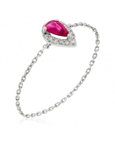 Bague chaine "Red Tear" Diamant 0,05/15 Rubis Or Blanc 375/1000