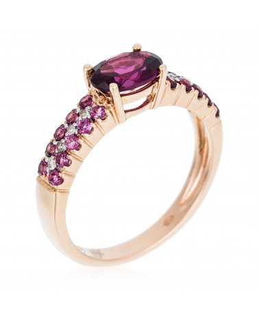 Bague Or Rose375/1000 "Power purple" Diamants 0,04/8 et Rhodolite 1,37/21